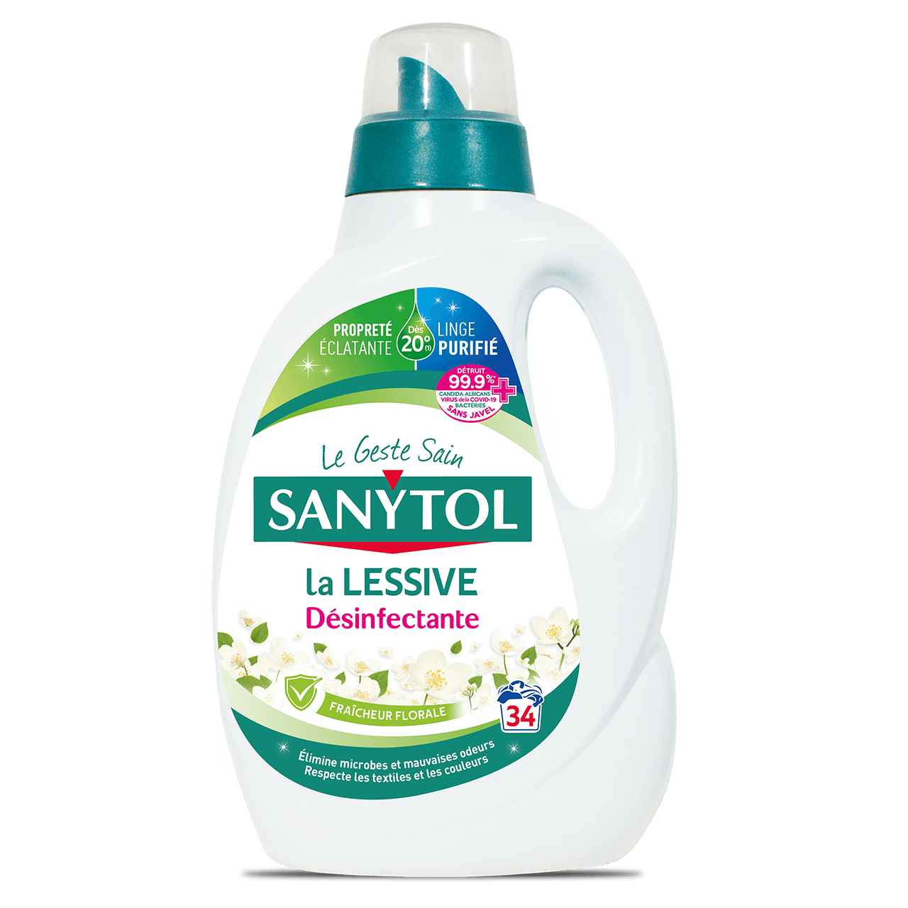 Lessive désinfectante Sanytol Fleurs Blanches, Produit nettoyant pour le  linge