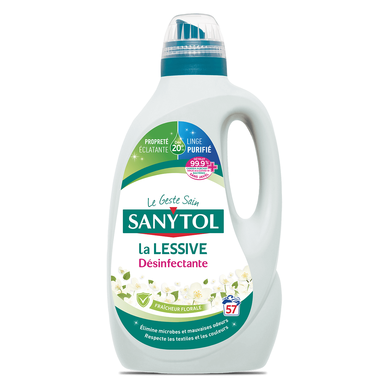 Lessive désinfectante Sanytol Fleurs Blanches, Produit nettoyant pour le  linge