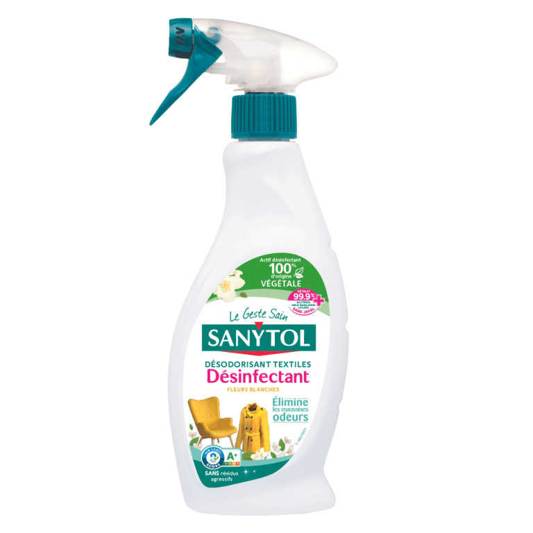 Spray Désodorisant Textile Désinfectant Sanytol Fleurs Blanches