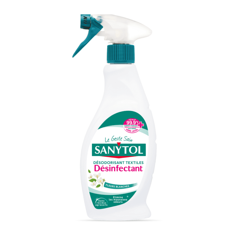 Spray Désodorisant Textile Désinfectant Sanytol Fleurs Blanches