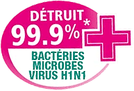 Détruit 99.9% des bactéries, microbes et virus H1N1