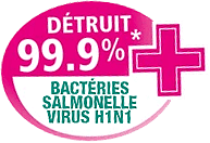 Détruit 99.9% des bactéries, salmonelle et virus H1N1